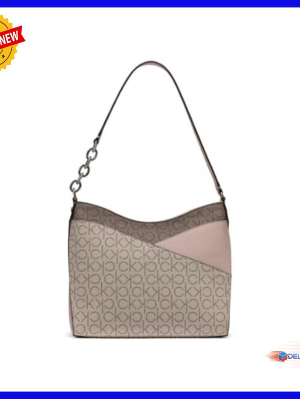 Vegan Leather Hobo Bag with Chain Strap, Zipper Closure, Interior Pockets - Picture 2 of 5